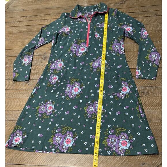 Tante Betsy Green/Purple/Fuchsia Floral Print Long Sleeve 1/4 Zip Dress - Size L - Picture 7 of 8
